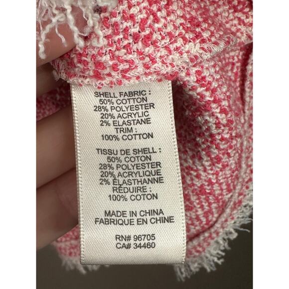 Rebecca Taylor Pink Coral Tweed Short Sleeve Fringe Raw Hem Crop Blouse Size 2 - Picture 7 of 7